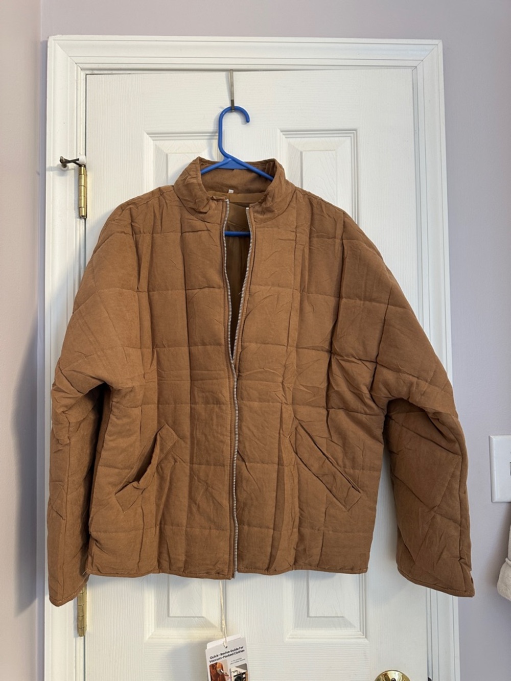 Quilted Brown Jacket - Casual Zip Front